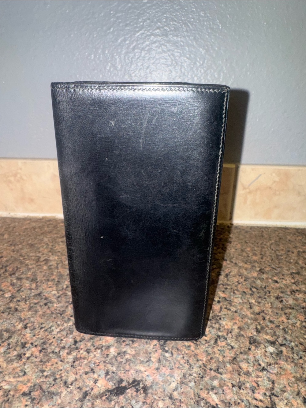 Hermes Vintage Vertical Long Wallet Black Box Calf Leather Billfold